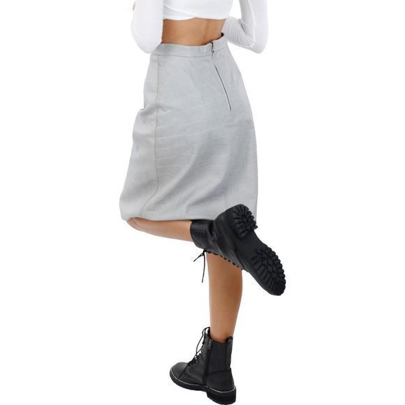 RED VALENTINO Embossed Leather Reptile A-line Skirt In Grey - Picture 4 of 13